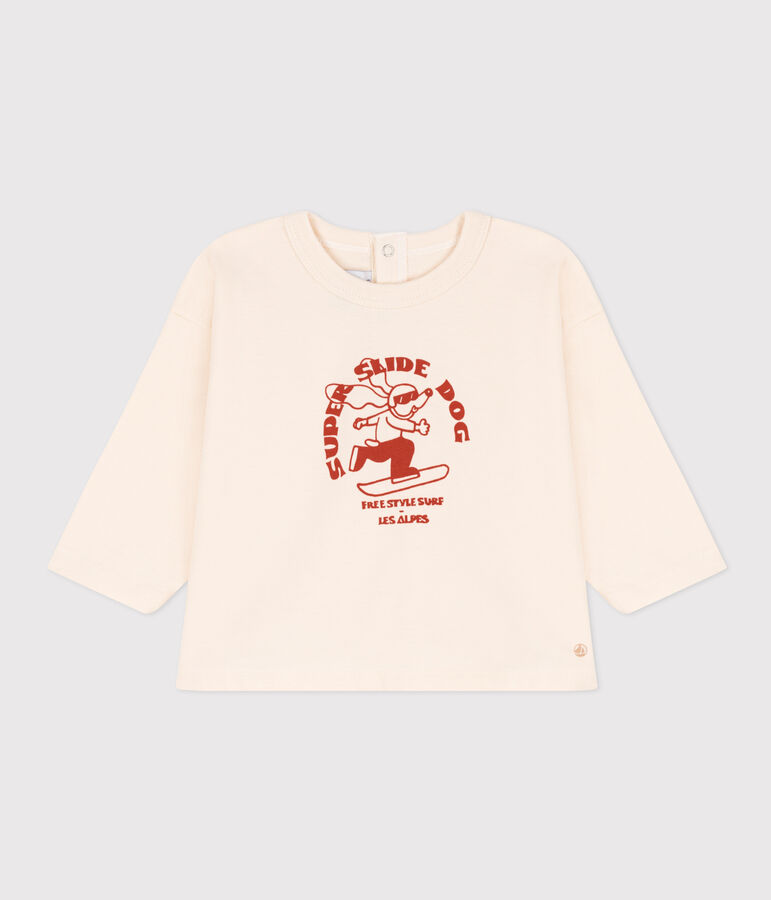 T-shirt met lange mouwen in jersey voor baby's ecru/rood
