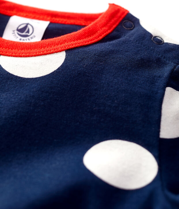 T-shirt met korte mouwen en stippenprint in jerseystof voor baby's blauw/wit
