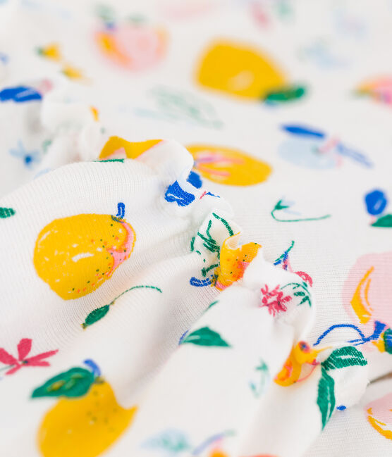 Mouwloze katoenen jurk voor meisjes wit MARSHMALLOW/wit MULTICO