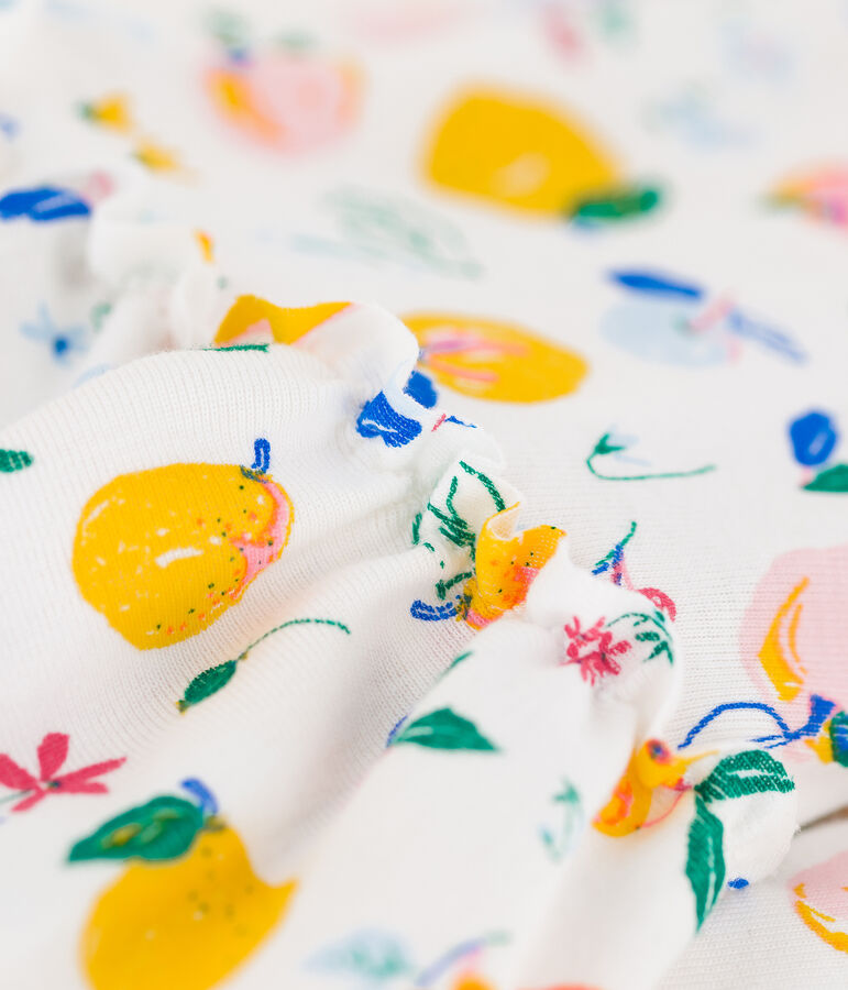 Mouwloze katoenen jurk voor meisjes wit MARSHMALLOW/wit MULTICO