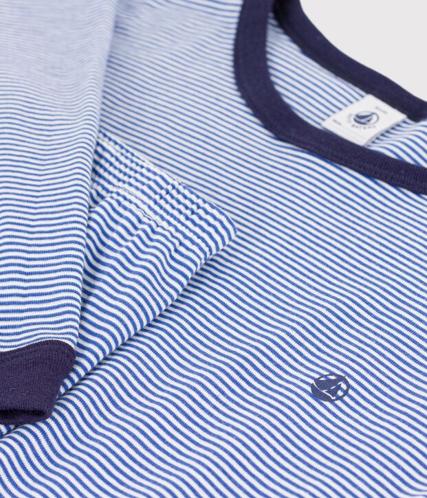 Katoenen kinderpyjama met strepen blauw/wit