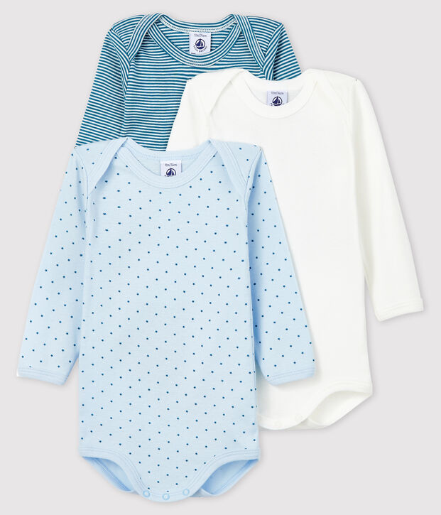 Lot de 3 bodies manches longues bleus b&eacute;b&eacute; en coton multicouleur
