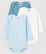 Lot de 3 bodies manches longues bleus bébé en coton