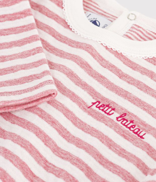 Gestreept T-shirt met lange mouwen in katoen voor baby's roze/ecru