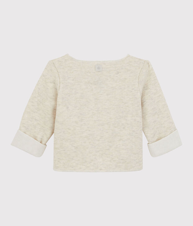 Gechineerde grijze cardigan baby van biologische katoenjersey beige