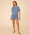 Pyjama short et tee-shirt uni en coton ajouré femme bleu BEACH