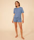Pyjama short et tee-shirt uni en coton ajouré femme