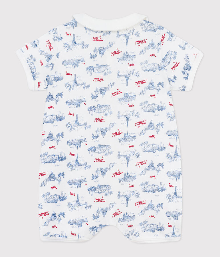 Combinaison courte b&eacute;b&eacute; en coton &agrave; col imprim&eacute; Paris blanc/multicouleur
