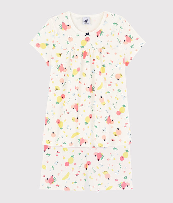 Pyjacourt imprimé fruits d'été petite fille en coton biologique blanc MARSHMALLOW/blanc MULTICO