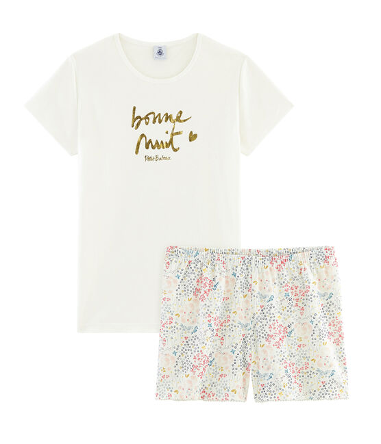 Pyjacourt fille en côte blanc MARSHMALLOW/blanc MULTICO