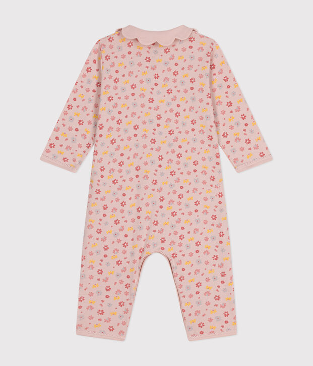 Katoenen babypyjama zonder voetjes met bloemenprint roze/multicouleur