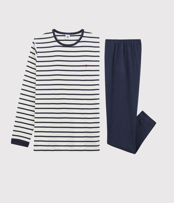 Pyjama marinière petit garçon en coton blanc MARSHMALLOW/bleu SMOKING