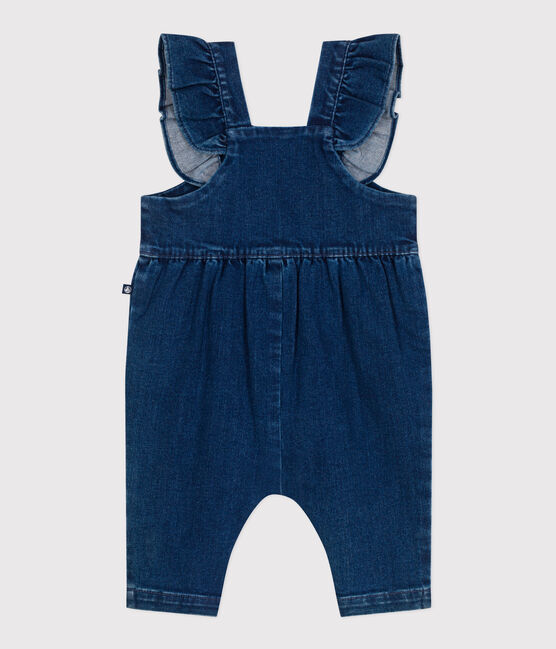 Salopette bébé en jean élasthanne à volants et jambes longues bleu DENIM MOYEN