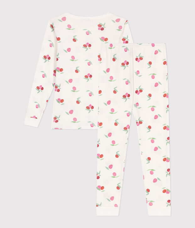 Zeer getailleerde kinderpyjama van bedrukt katoen wit/roze/multicouleur
