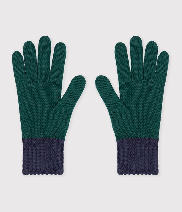 Gebreide tweekleurige handscheoenen met fleecevoering voor kinderen groen/blauw