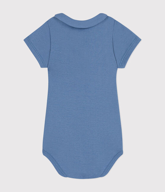 Katoenen body met korte mouw en Peter Pan-kraagje voor baby's blauw BEACH