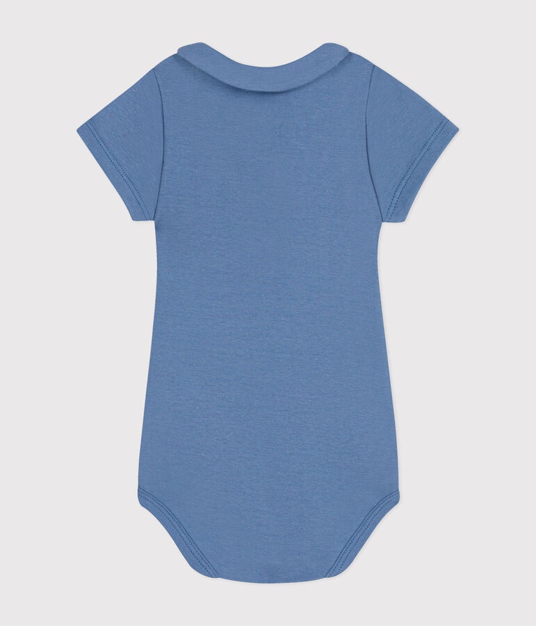Katoenen body met korte mouw en Peter Pan-kraagje voor baby's blauw