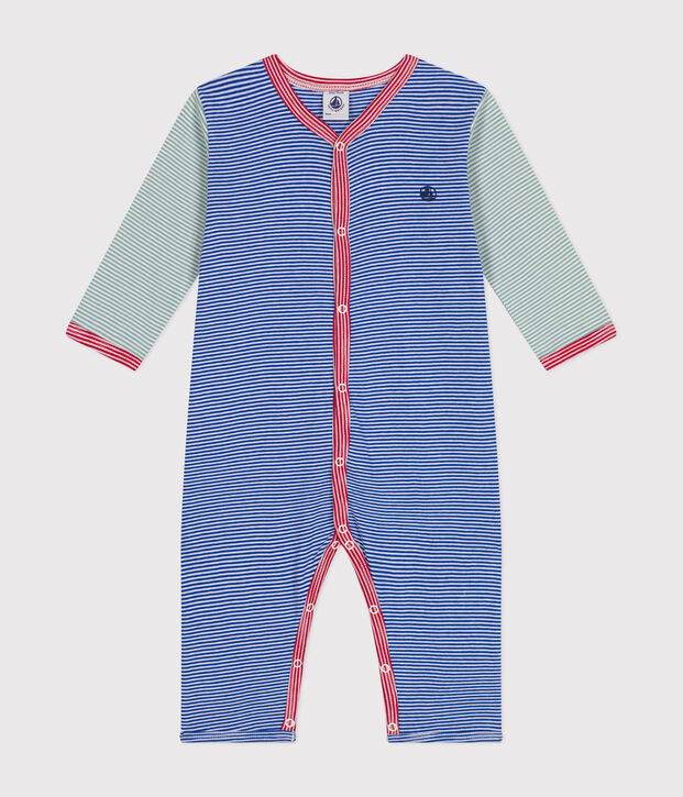 Pyjama sans pieds en coton ray&eacute; b&eacute;b&eacute; bleu/blanc