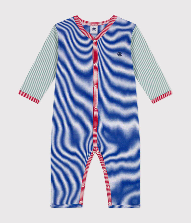 Pyjama sans pieds en coton ray&eacute; b&eacute;b&eacute; bleu CALVIN/ MARSHMALLOW