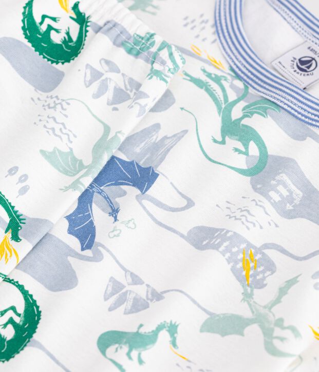Katoenen kinderpyjama met korte mouwen en lange pijpen met print wit/multicouleur