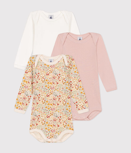 Set van 3 katoenen babybody's met lange mouwen met bloemenprint variante 1