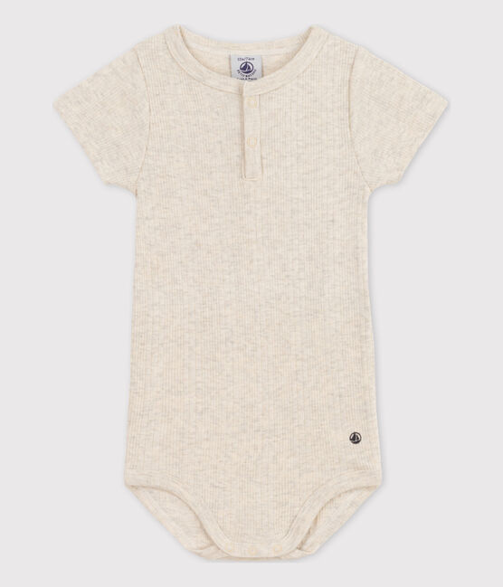 Body manches courtes col tunisien en coton bébé beige MONTELIMAR CHINE