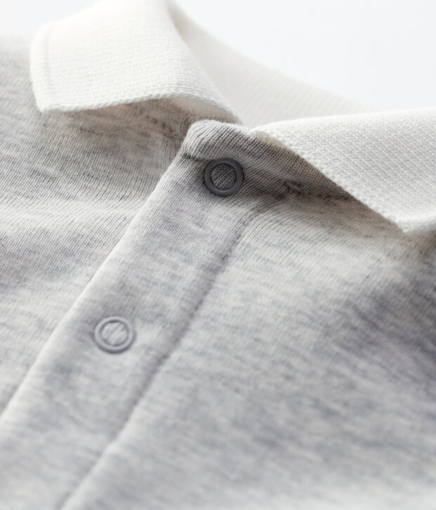 Body manches courtes col polo en coton bio b&eacute;b&eacute; gris chin&eacute; clair