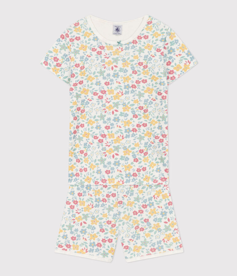 Pyjacourt fleurs en coton petite fille blanc/multicouleur