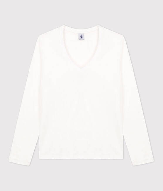 Tee-shirt LE DROIT col V en coton Femme blanc ECUME
