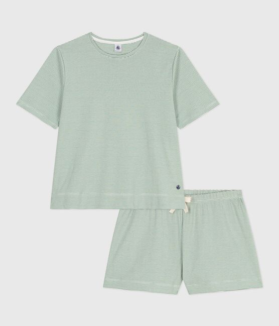 Pyjama short femme en coton à rayures SAULE/ MARSHMALLOW