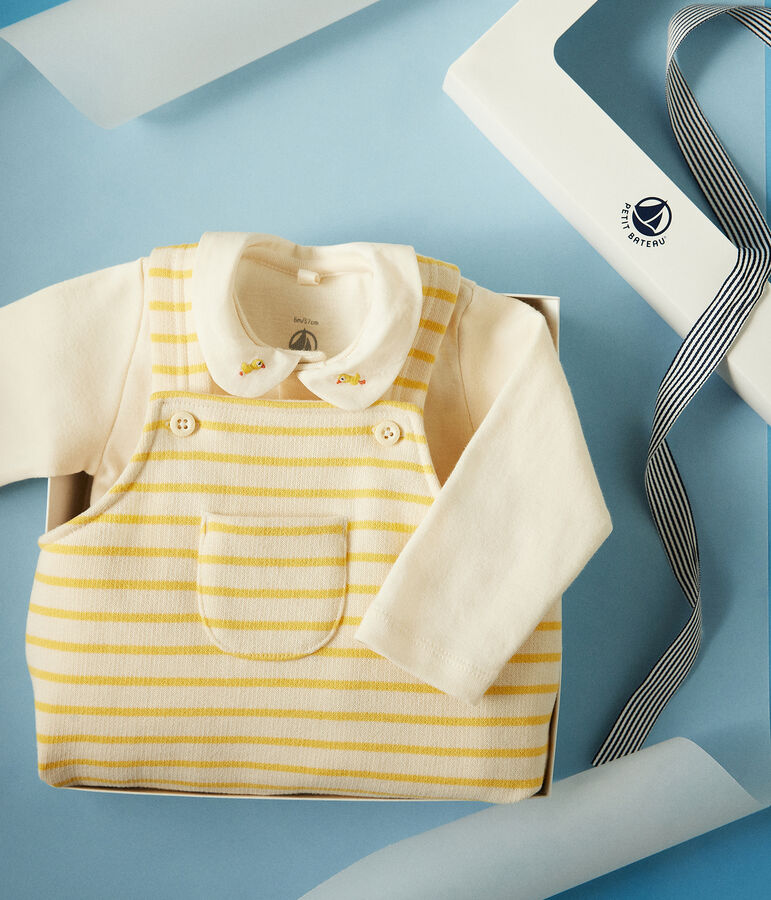 Babysetje met salopette en body van katoen ecru/geel