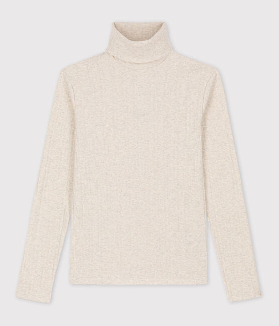 L'ICONIQUE, T-shirt van jacquardstof met rolkraag beige MONTELIMAR CHINE