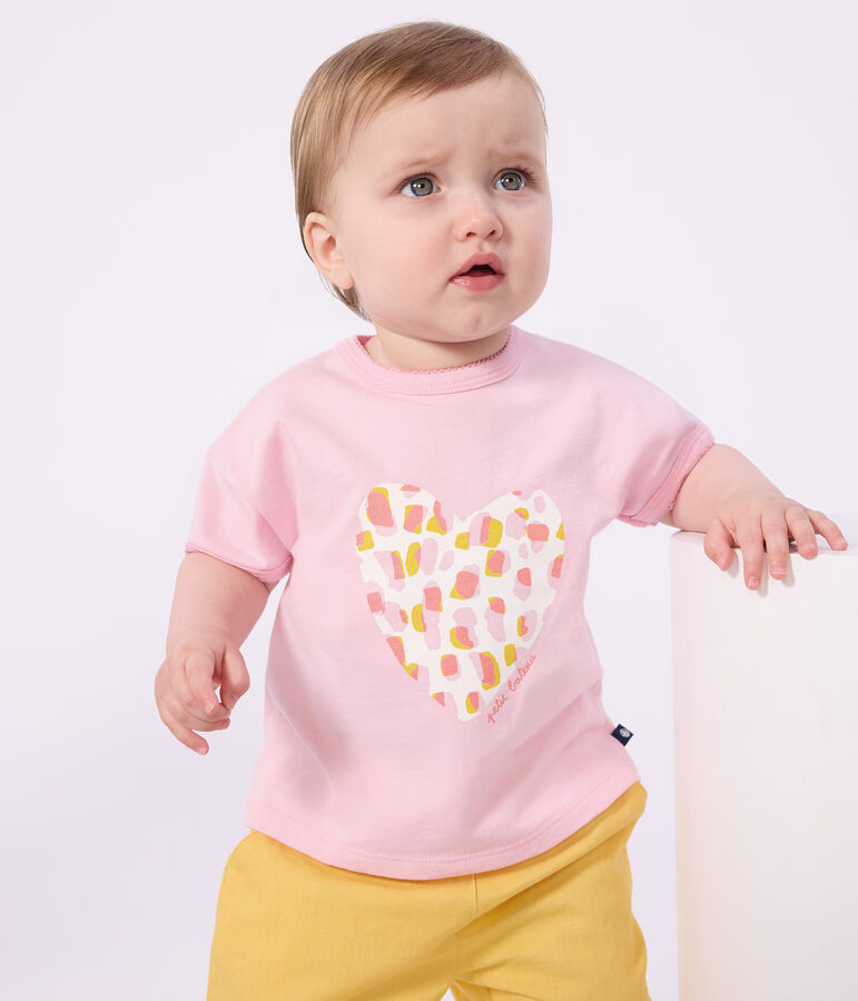 Katoenen T-shirt met korte mouwen en bloemmotiefje voor baby's roze