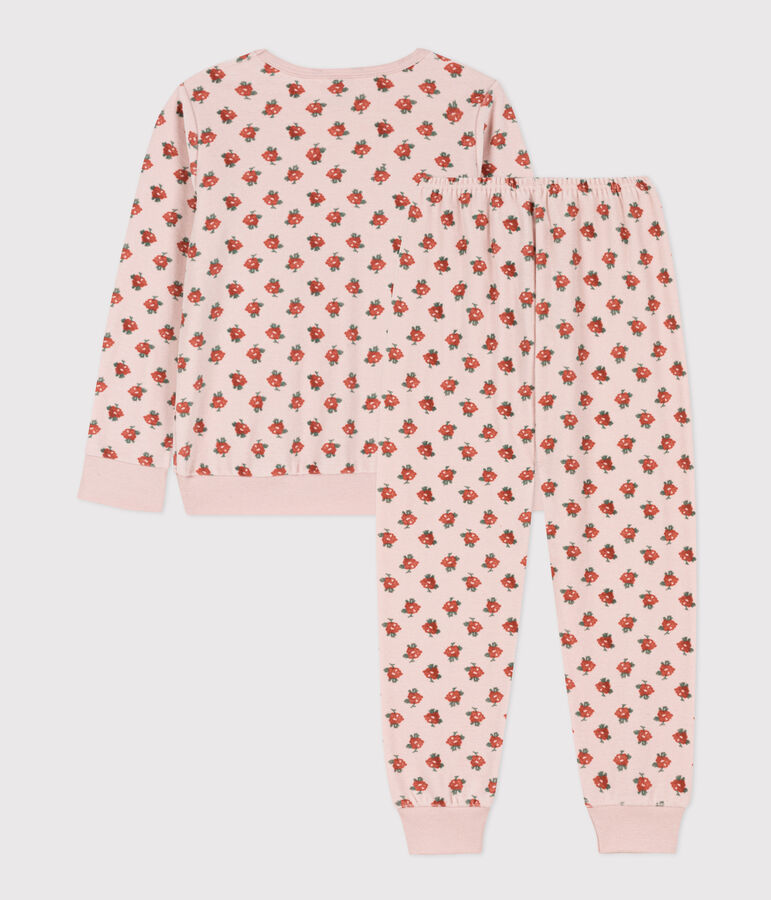 Pyjama fleur petite fille en velours rose/multicouleur