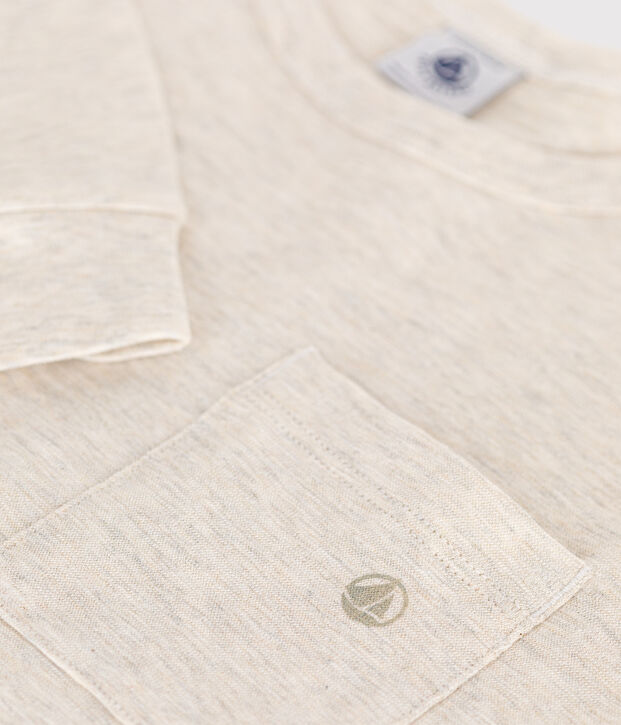 Jongens-T-shirt met lange mouwen van gevlamde jerseystof beige