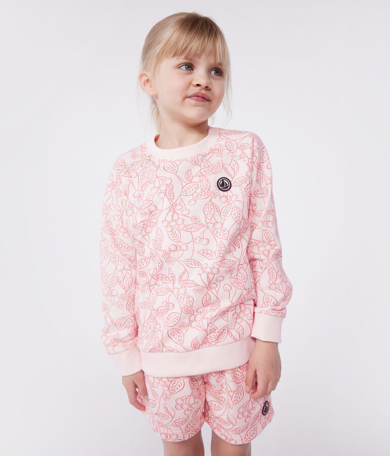 Sweatshirt enfant en coton imprim&eacute; rose/rouge