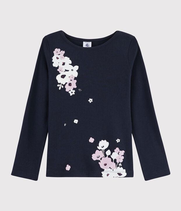 Tee-shirt s&eacute;rigraphi&eacute; enfant fille bleu marine
