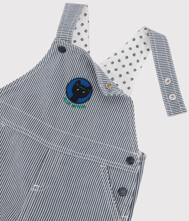 Salopette en toile b&eacute;b&eacute;. bleu/blanc