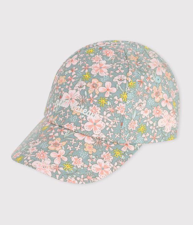 Casquette b&eacute;b&eacute; en serge imprim&eacute; fleurs bleu/multicouleur