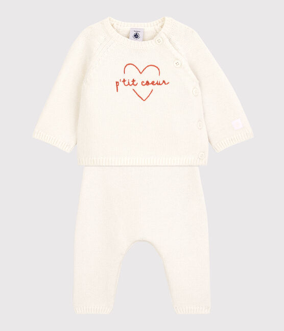 Ensemble 2 pièces bébé en tricot laine et coton blanc MARSHMALLOW