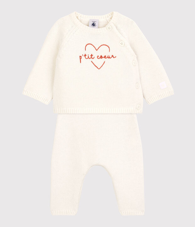 Tweedelige babyset van wol en katoen wit