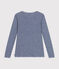 Gestreept T-shirt met lange mouw van wol en katoen voor dames blauw MEDIEVAL/wit MARSHMALLOW