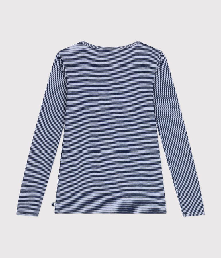 Gestreept T-shirt met lange mouw van wol en katoen voor dames blauw/wit