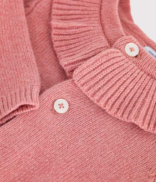 Effen babyvestje in tricot van wol en katoen met kraagje roze