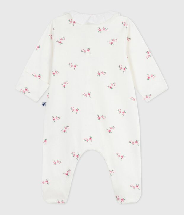 Pyjama b&eacute;b&eacute; en coton &agrave; col fleuri blanc/multicouleur