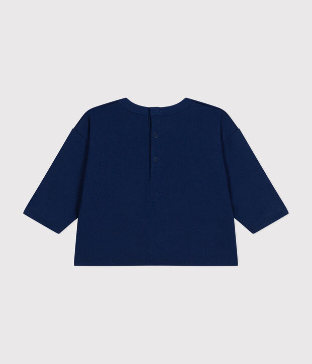 Tee-shirt manches longues en jersey fin b&eacute;b&eacute; bleu fonc&eacute;