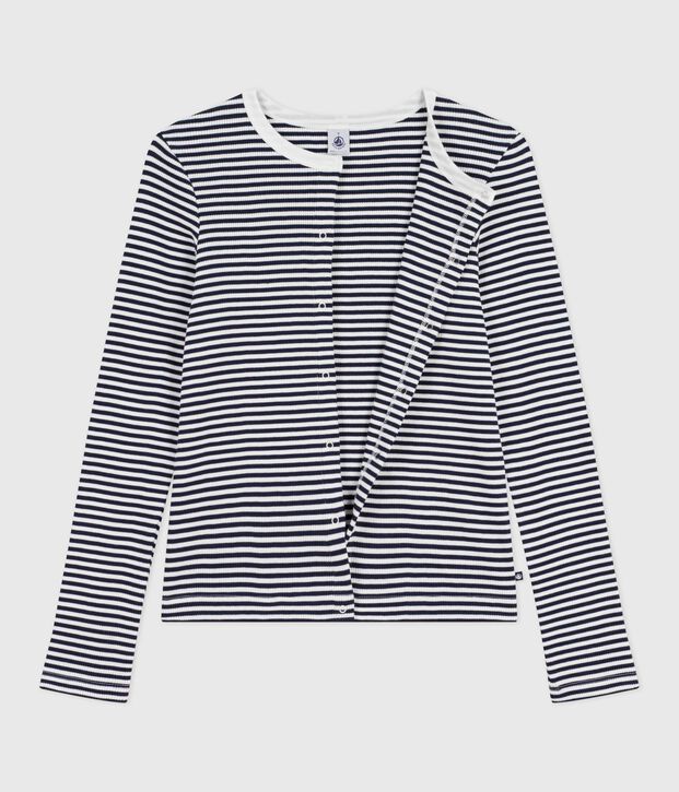 Katoenen damescardigan met strepen blauw/wit