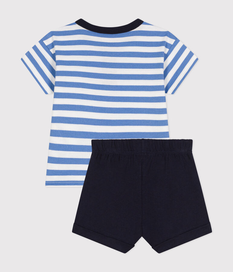 Ensemble tee-shirt et short en jersey b&eacute;b&eacute; bleu/blanc
