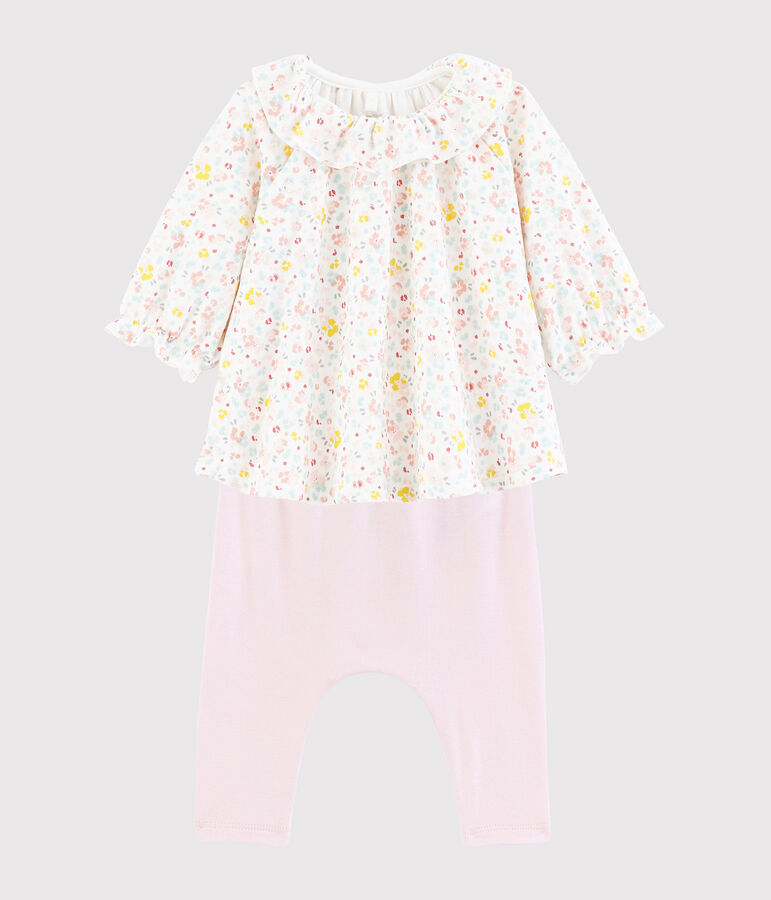 Robe et legging b&eacute;b&eacute; &agrave; fleurs en coton biologique blanc/multicouleur