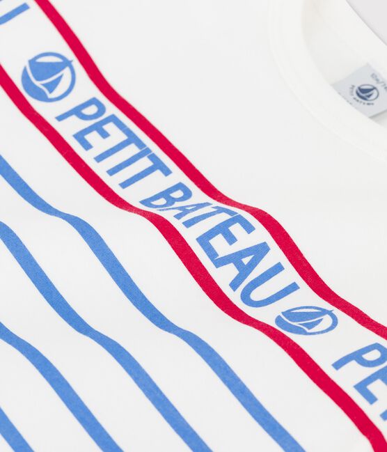 Tee-shirt manches longues en jersey bébé blanc MARSHMALLOW/bleu BRASIER